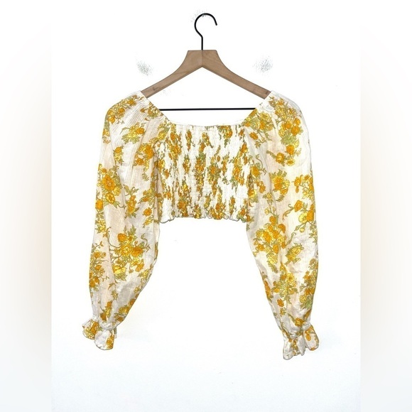 FAITHFULL THE BRAND Carmody Floral Linen Yellow and White Crop Size Small - Picture 1 of 11